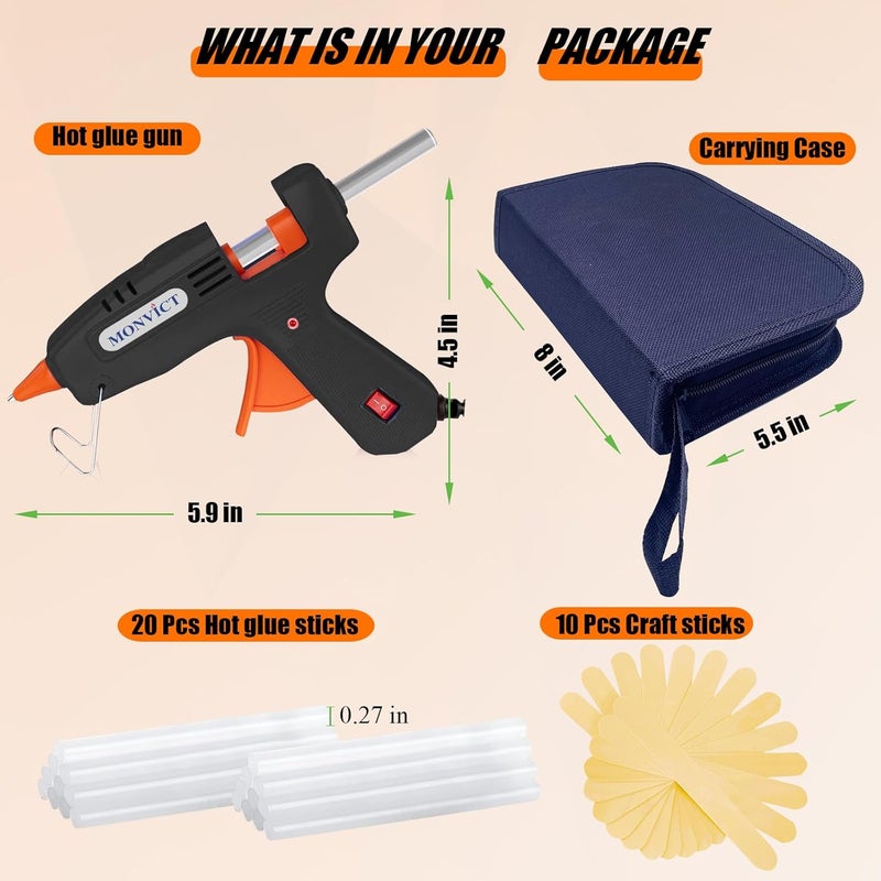 MONVICT 30W Mini Hot Glue Gun Kit, Fast Preheating Glue Gun with Storage Case, 20 Pcs Premium Glue Sticks, 10 Pcs Wood Craft sticks, Hot Melt Glue Gun for School Crafts DIY Arts Gift (Black) - Image 4
